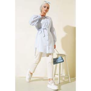 <b>Striped</b> Balloon Sleeve Tunic <b>White</b> <b>Blue</b> - Product Image 2