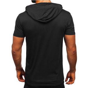 Alta calidad logotipo personalizado al por mayor camiseta para hombre de manga corta con capucha de algodón suave bolsillo Hip Hop Sudadera con capucha - Product Image 3