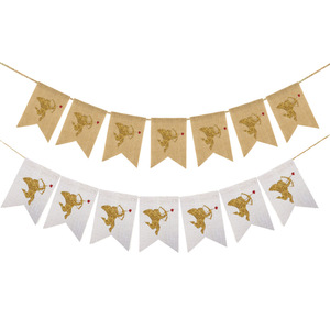 Wedding Banners Glitter Cupid Burlap Swallowtail Flag for Proposal <b>Engagement</b> Valentine's Day Party <b>Decor</b> - Product Image 1