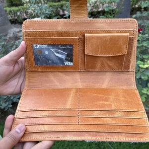 New Design Western Leather Wallets Hand Tooled Carving Clutch Phone Case Stylish Turquoise Color Cowhide Fur Wallet Multi Uses - Product Image 5