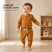 Ensemble 2 pièces haut et pantalon à manches raglan pour bébé, en côte, doux, pour enfants, pyjama, tenue d'automne, vente en gros