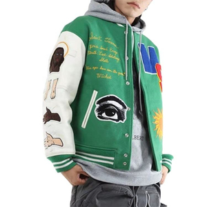 Chaquetas Varsity de Lana con Bordado Chenille y Logotipo Personalizado para Hombre, Chaquetas de Cuero Verde Vintage con Mangas de Cuero para Hombre - Product Image 2