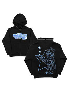 Heavyweight 465GSM Custom Distressed Streetwear <b>Y2K</b> Oversized Full Face <b>Zip</b> <b>up</b> Hoodie Over Face <b>Hoodies</b> Men - Product Image 5