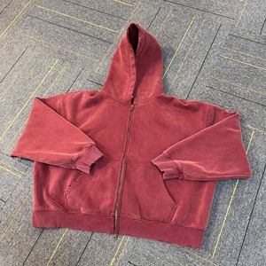 Boxy Fit Custom Acid Washed Hoodies 350Gram Heavy Weight Oversized Men's Cropped Distressed Zip up Puff Print Hoodies - Product Image 3