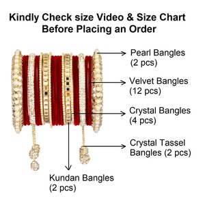 Indian CZ Crystal Rhinestone <b>Glass</b> Kundan Bridal Chuda Bangles Hanging Latkan Tassel Bracelet Bangles <b>Set</b> for Women - Product Image 4