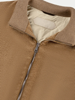 Blouson Bomber Homme Col Montant Enduit en Velours Côtelé Délavé à l'Acide avec Poches à Rabat Brodé Anti-Bactérien Hiver Décontracté Style Urbain