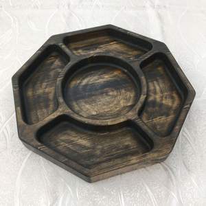 Assiette ronde divisée en bois d'acacia avec 5 sections Assiette écologique pour enfants Plateau à collation en bois naturel Plat de service à plusieurs compartiments - Product Image 4