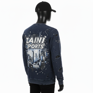 Premium <b>Men</b> Sweatshirt Cotton Fleece Navy Color Distressed Style <b>City</b> Graphic Custom Logo 3D Puff Print Basics Sweatshirts - Product Image 5