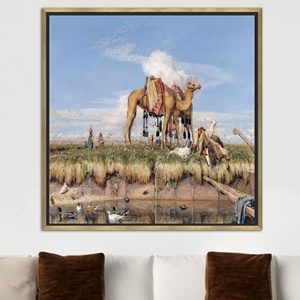 Oriental Camel Caravan Canvas Print: Rustic Desert Landscape Wall Art,<b>GOLD</b> <b>FRAMED</b> CANVAS - Product Image 1