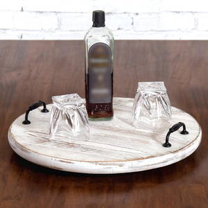 Plateau tournant Lazy Susan en bois lavé blanc de 18 pouces fabriqué à la main avec poignées en métal durables de l'exportateur indien professionnel - Product Image 5