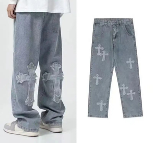 Jeans baggy pour hommes avec un style streetwear, coupe droite ample décontractée, lavés, 100% coton, conçus pour le confort, été et hiver - Product Image 3