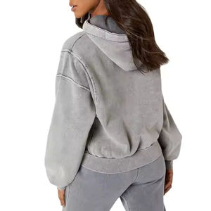 Sudadera con Capucha Vintage de Algodón Transpirable con Logotipo Personalizado Bordado para Primavera/Invierno, Tallas Grandes, Venta al por Mayor, Sudadera de Felpa Francesa para Mujer con Lavado Ácido - Product Image 2