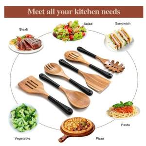 Juego de 6 Cucharas de Madera Natural con Mango Negro, Utensilios de Cocina Modernos y Ecológicos, Hechos a Mano en Vietnam, de Alta Calidad - Product Image 3