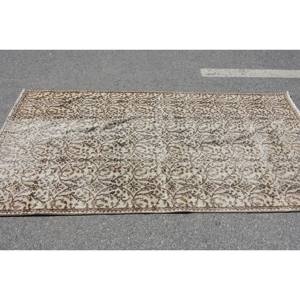 Traditional Beige <b>Brown</b> <b>Wool</b> Rug 3.7 X 7.6 ft Handmade Turkish Patchwork Design for Entryway Hallway Living Room Use Latex - Product Image 3