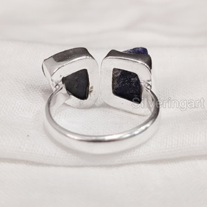 Joyería de piedra en bruto Anillo de mujer Piedra preciosa de tanzanita natural Piedra NATAL DE DICIEMBRE Piedra doble Anillo de plata esterlina 925 ajustable - Product Image 5