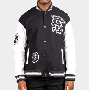 Blouson aviateur universitaire exclusif Letterman pour hommes, manteau streetwear en laine avec logo personnalisé, patchwork léger et respirant en chenille - Product Image 1