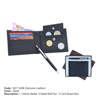 Dompet Kulit Asli Unisex Set Hadiah Pulpen Logam Fitur RFID Ramah Lingkungan Penutup Hook Loop Panjang