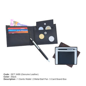 Genuine Leather Men's <b>Wallet</b> and Metal Ballpoint Pen Gift Set RFID Feature Long Length for Promotions or Business Use - Product Image 3