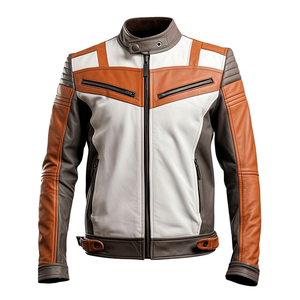 Col montant cavalier en cuir de mouton course moto vestes pour hommes marron blanc chic respirant Touring coupe-vent personnalisé - Product Image 3