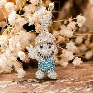 จี้และเครื่องลางสีเงินรูปการ์ตูนและจี้เพชรหลากสีจี้ฮิปฮอปจี้เงิน925สำหรับผู้ชาย - Product Image 2