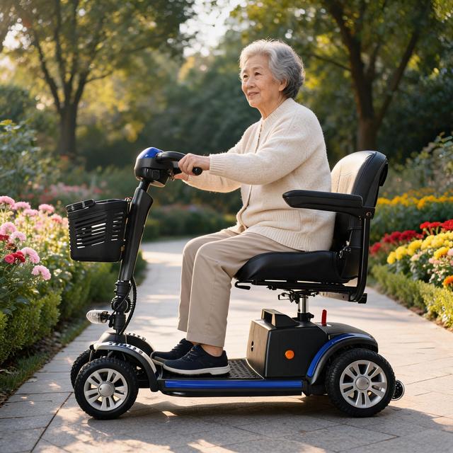 Hot Sell Mobility Four-Wheel Foldable Electric Scooter with Seat LED Lights 250W Brushless Motor Lithium Battery for Old People