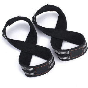 Sangles de musculation en coton avec logo personnalisé Misha Sports Fitness, forme 8, enveloppe de poignet, haute élasticité, fermeture à pression, unisexe, pour la musculation - Product Image 1