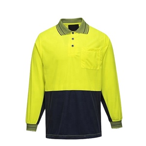 Men's Safety T-Shirts Hi Vis Reflective Polo with Pocket Long Sleeve Workwear Customizable Logo Made of Polyester - Product Image 1