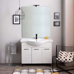 105cm <b>White</b> Oak Floor-<b>Standing</b> Bathroom Cabinet Includes Doors <b>Mirror</b> and Ravenna Lamp Elegant Bathroom Sets - Product Image 2