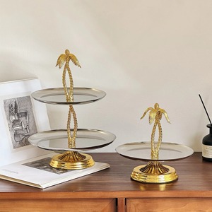 Lujosa bandeja de dos niveles de acero inoxidable, bandeja de comida decorativa clásica para postre de fruta de Chocolate - Product Image 3