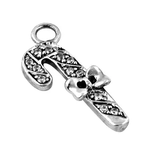 Pendentif en argent 925 en forme de canne à sucre Art Palace, plaqué argent, bijoux de Noël vintage, avec zircon, hypoallergénique - Product Image 2