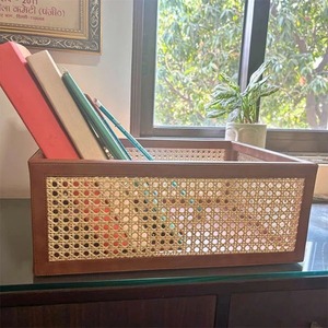 Cesta de Mimbre Natural Tejida Ecológica con Marco de Madera, Diseño Rectangular Moderno para Uso Multipropósito - Product Image 5