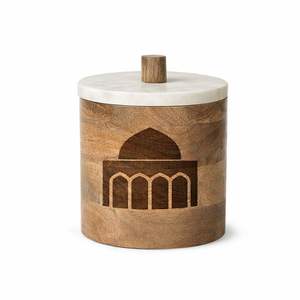 Pot de rangement en bois avec carte de l'Arabie Saoudite et symboles nationaux, couvercle en marbre, boîte décorative pour la décoration de la maison - Product Image 6