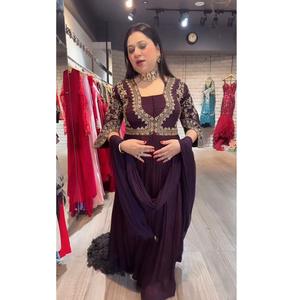 Vente chaude de vêtements de fête brodés Georgette tissu Anarkali robe ensemble pour les occasions de fête et de mariage au meilleur prix - Product Image 1
