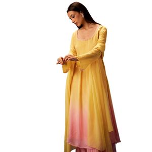 Vestito giallo Palazzo Organza Kurta con pantaloni con fondo a campana Dupatta all'ingrosso donna abbigliamento etnico abbigliamento OEM fabbrica alla rinfusa - Product Image 2