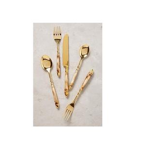 Luxury Gold Mirror Polish <b>Flatware</b> Set with Metal Handles 5-Piece Stainless Steel for Wedding Dining & Events - Product Image 1