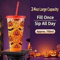 Gobelet en plastique Halloween 24oz avec couvercle et paille, sans BPA, réutilisable, design tête de mort, personnalisable avec logo, pour fêtes, vente en gros