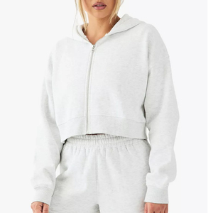 เสื้อฮู้ดครอปผ้าฝ้าย 100% หนัก 400 กรัม ปักลายแบบทำเก่าสำหรับผู้หญิง - Product Image 3