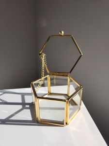 Luxury Gold Hexagon Glass Jewelry <b>Box</b> Wedding <b>Ring</b> Bearer <b>Box</b> Clear Geometric Keepsake Glass <b>Box</b> For Preserved Flower Decor - Product Image 3