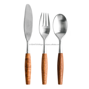 Ensemble de couverts à manche en bois en acier inoxydable poli mat de 5 pièces de vente chaude - Product Image 6