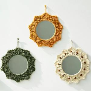 Miroir en macramé fait à la main support suspendu Boho coton tissé cintre mural décoratif pour salon chambre décor à la maison - Product Image 1