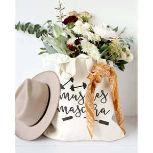 Solid Color Gym Cotton Canvas Tote Bag with Open Closure Muscles and Mascara Design - Product Image 4