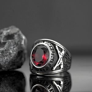 yunnique European American Style Men's Retro Hip-Hop <b>Titanium</b> Steel <b>Ring</b> Double Gun Ruby Wholesale Jewelry Gift - Product Image 4