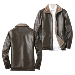 Chaqueta de Cuero para Hombre de Manga Larga, Cortavientos, Ajustada, con Cuello Camisero, Chaqueta de Cuero con Calefacción, con Peluche y Bolsillo Grande - Product Image 6