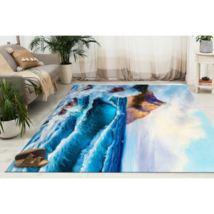 Tapis imprimé paysage naturel, lavable en machine, antidérapant, avec poils doux - Product Image 1