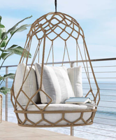 Fauteuil suspendu œuf vintage style Mid-Century Modern en bambou écologique robuste pour jardin, balcon, chambre, patio, cour