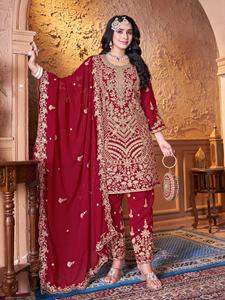 Luxueux Pure Georgette Robe Modeste Ensemble Full Jarkan Stone Work 5 Superbes Designs 10 Couleurs Vibrantes Y Compris Lourd - Product Image 4