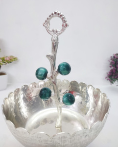 แท่นวางชามผลไม้พร้อมฐานเรซินเคลือบนิกเกิลนูนแท่นวางผลไม้หรูหราพรีเมี่ยมพร้อมฐานทำจากเรซิน - Product Image 4