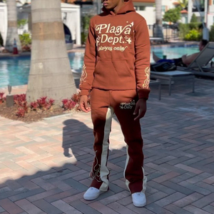 Chándal OEM de lavado ácido para hombre, ropa de calle vintage, con parche bordado pantalones acampanados, cremallera de gran tamaño, compatible con invierno - Product Image 1