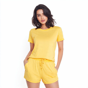 100% coton t-shirt short ensemble femmes été léger Streetwear coton Shorts deux pièces printemps Sublimation Shorts ensemble - Product Image 3