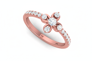 แหวนเพชรรูปกลีบดอกไม้ ทอง 14K แหวนผู้หญิง |   0.40Ctw ทรงกลมเจียระไนแบบบริลเลียนท์ สำหรับใส่ทุกวัน - Product Image 3